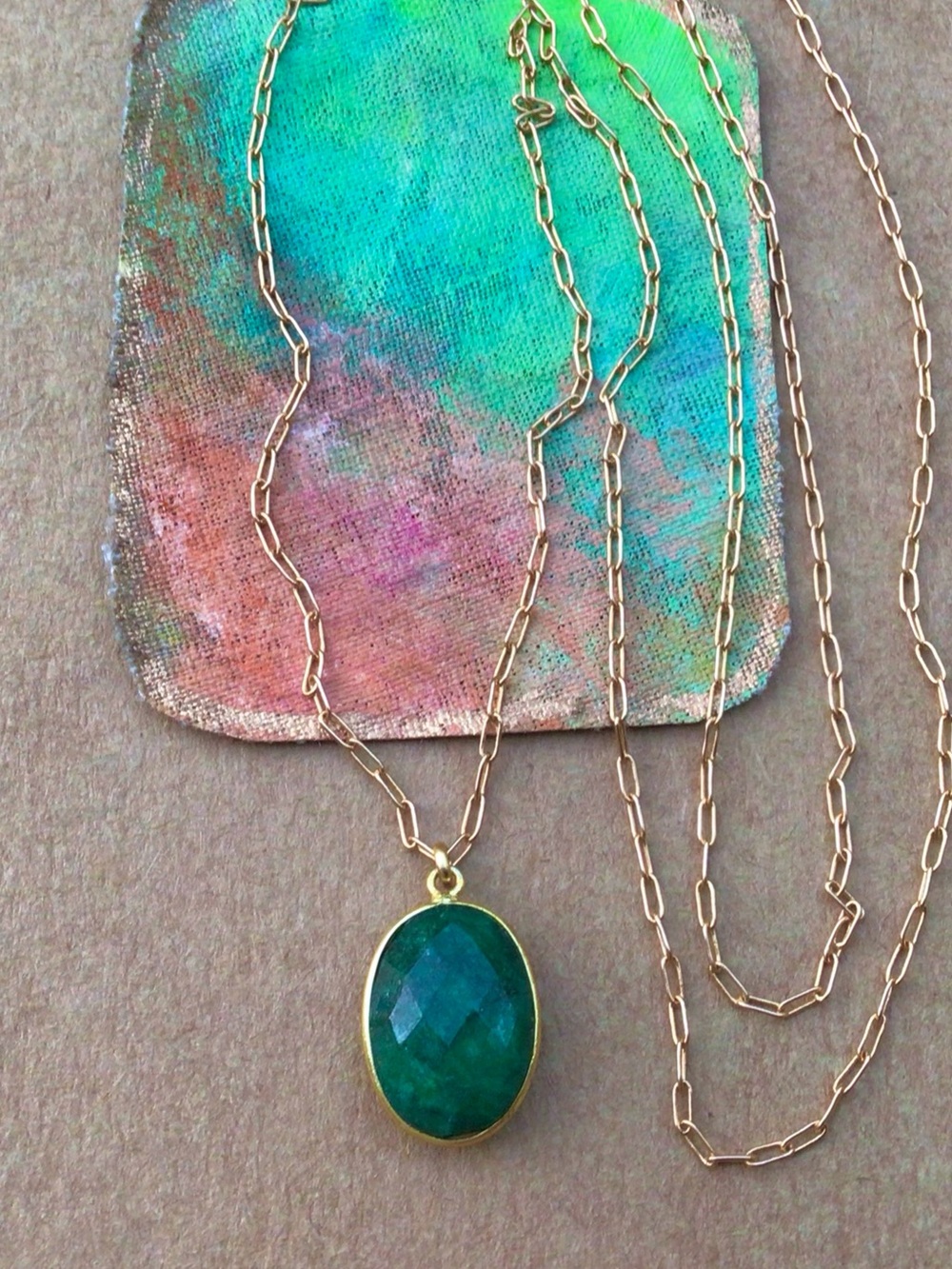 Emerald bezel gold plated necklace Sundance Charm